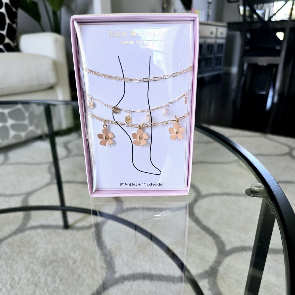 Isaac Mizrahi Gold Flower Anklet Set New In Box